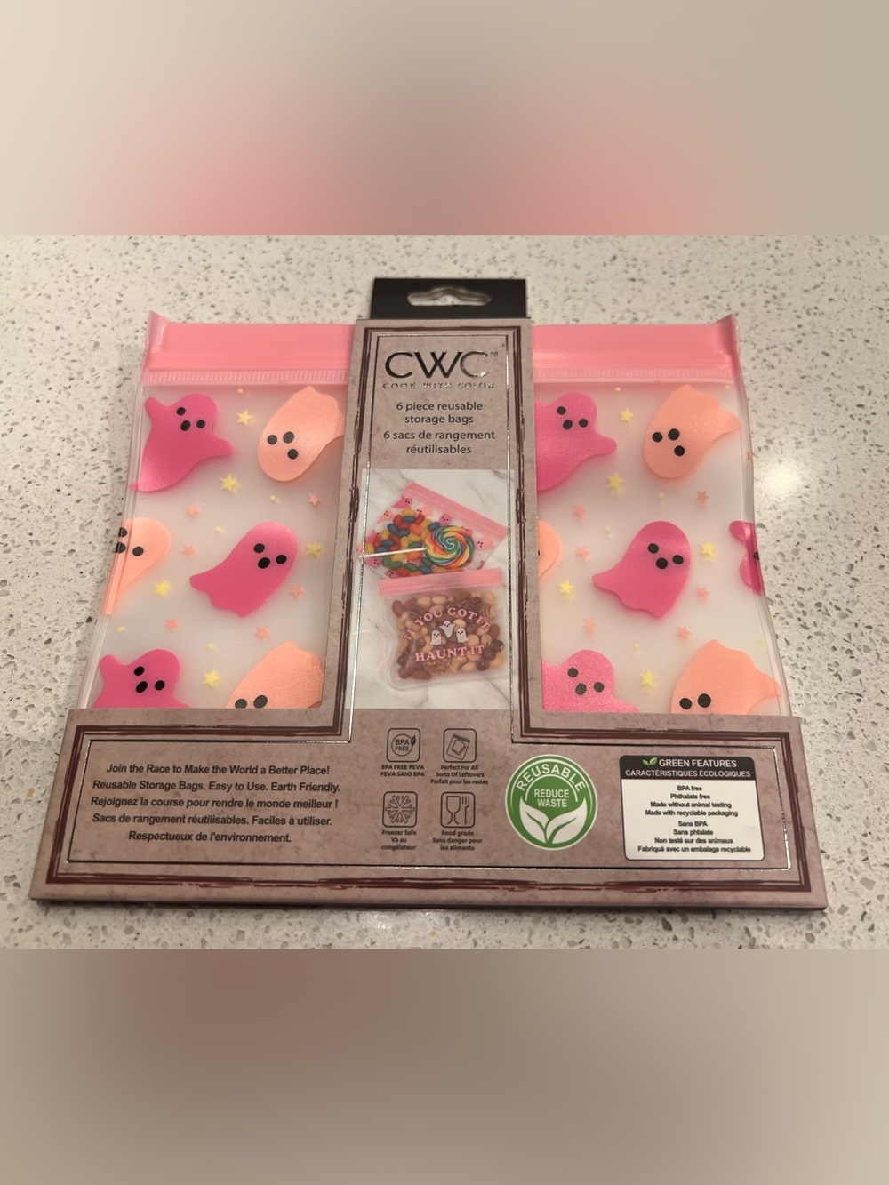 CWC Halloween Pink Ghost Reusable Storage Bags - (6) Pack